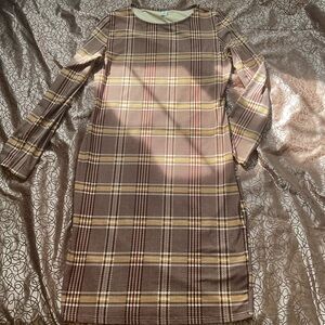 Plaid Plus Size Long Sleeve Dress Polyester 95% Spandex 5%